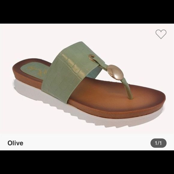 Olive Croc Wedge Sandal - Picture 1 of 1
